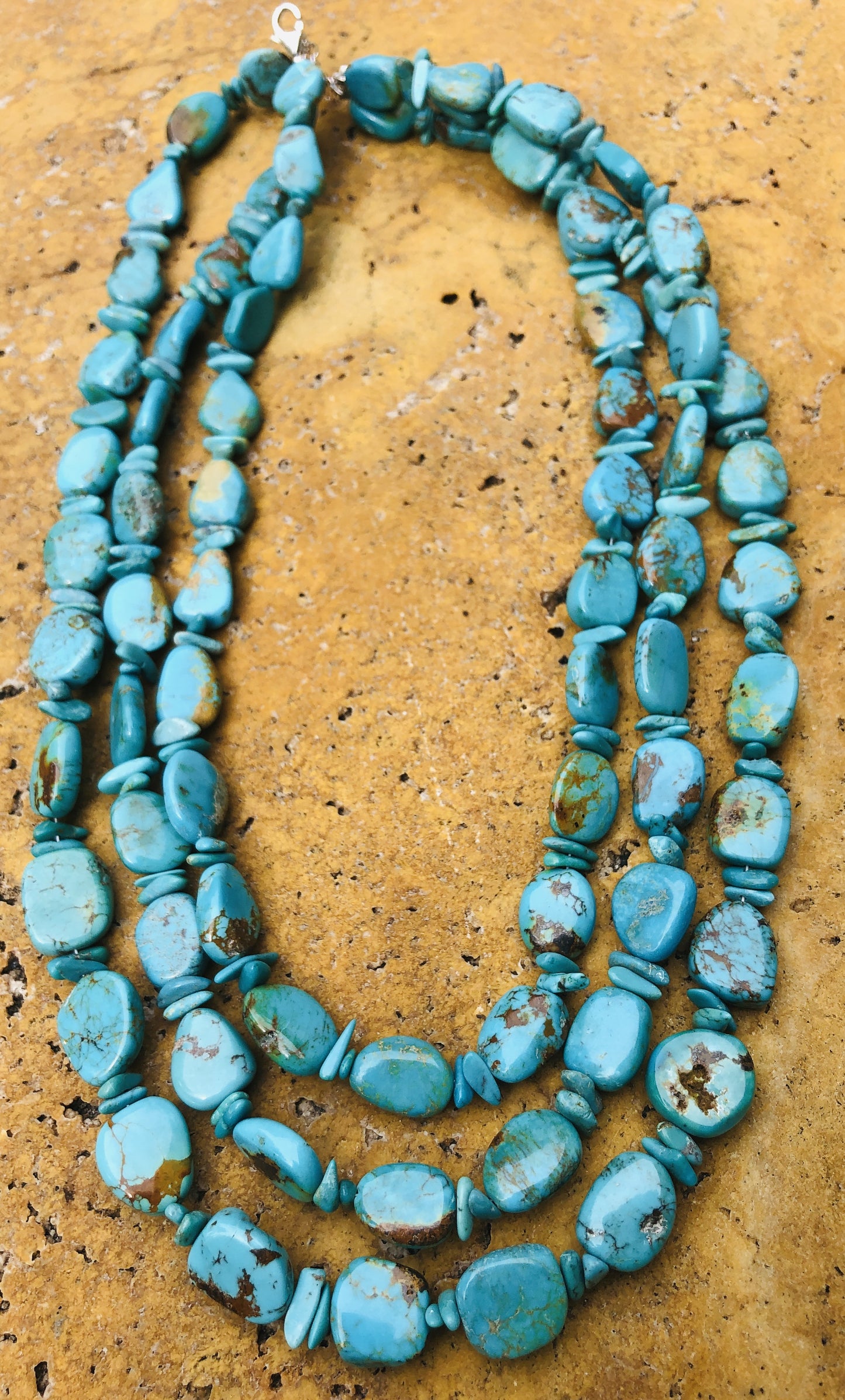 Triple Strand Natural Turquoise Necklace
