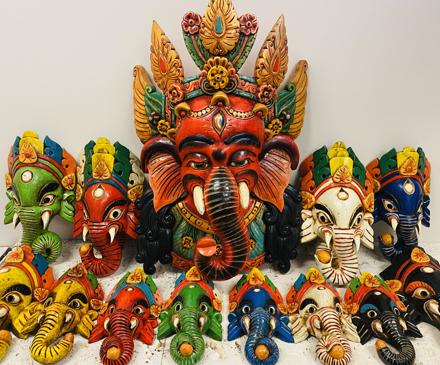 Hand Carved and Painted Ganesh Masks from Nepal - Available in 3 Sizes