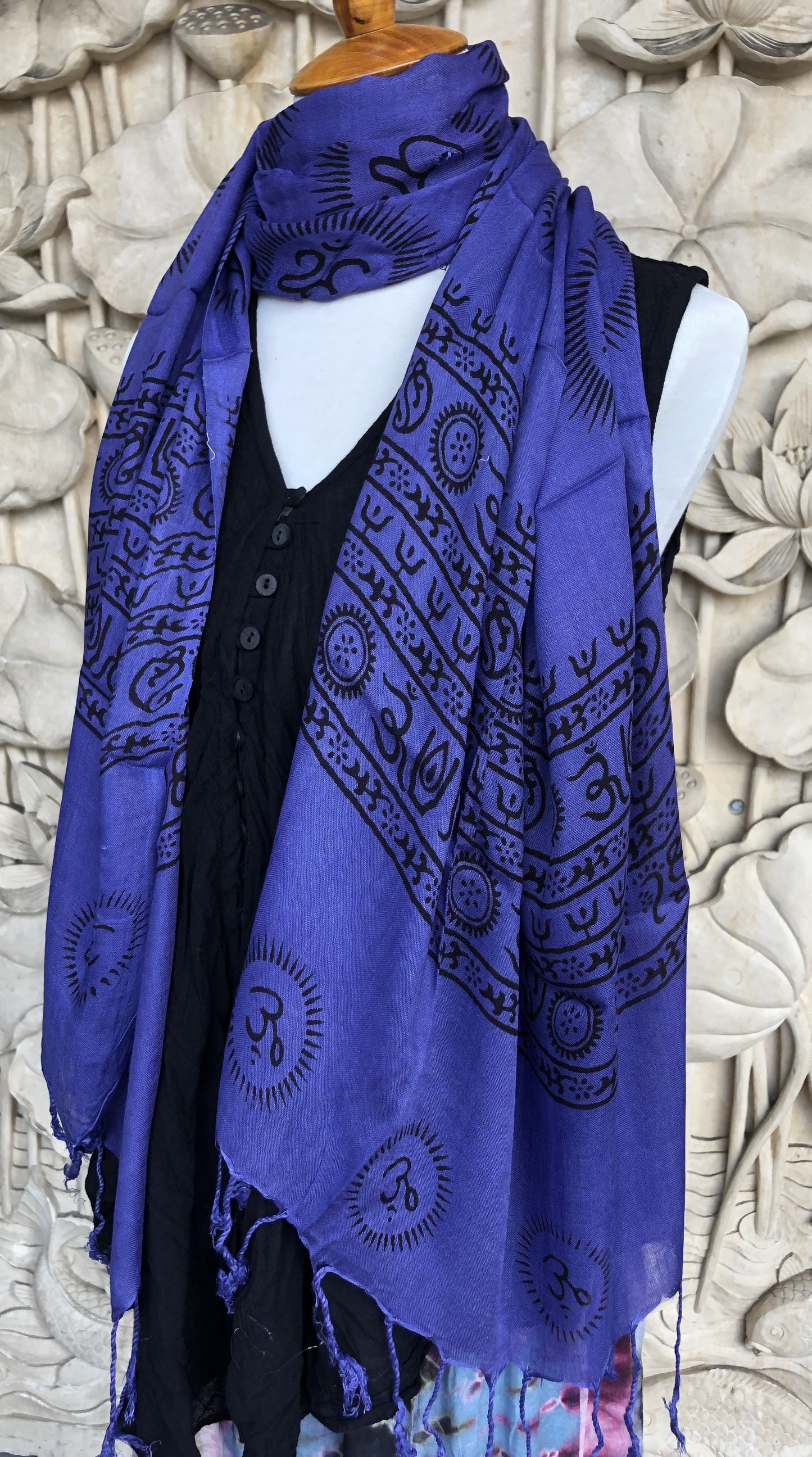 Light Rayon Prayer Scarves w Mantras and fringe 11 Colors