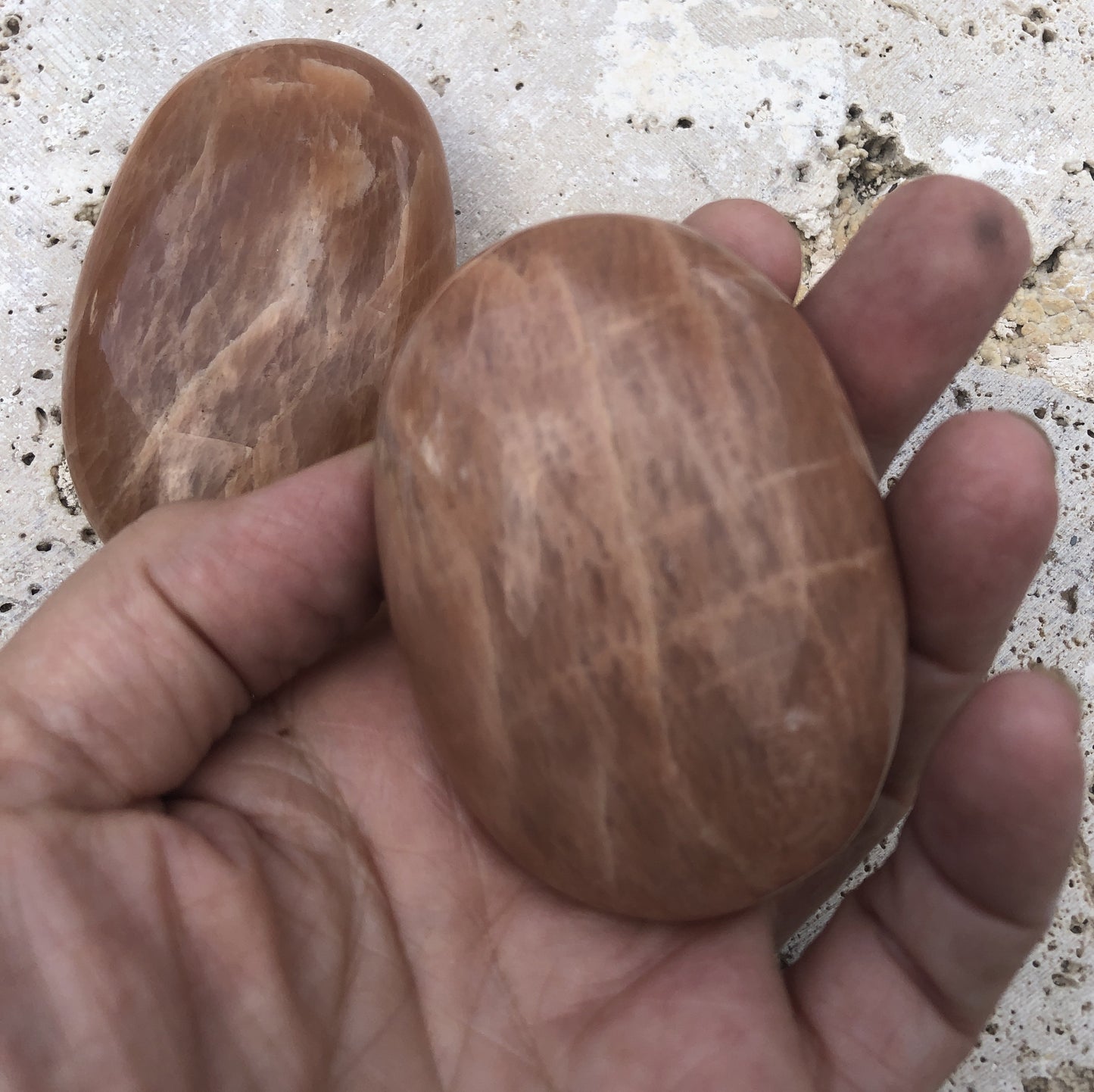 Peach Moonstone Palm Stones