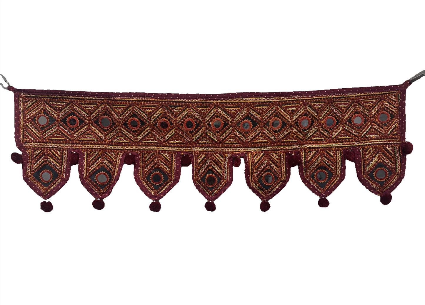 Rajasthani Embroidered Toran with Pom-Pom and Mirror