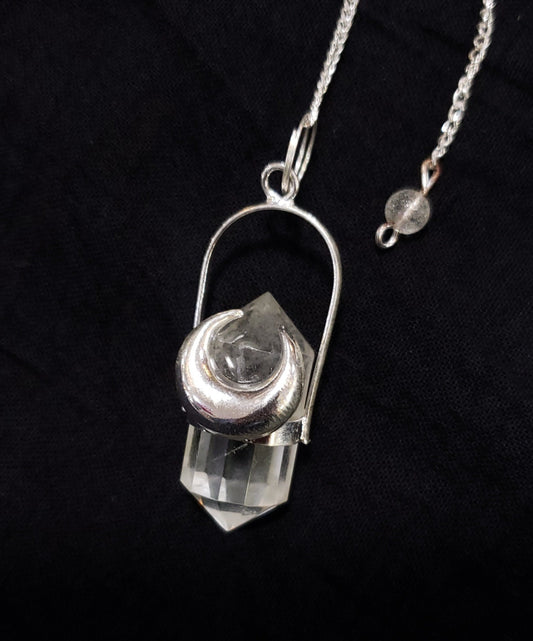 Crescent Moon Pendulum w/ Clear Quartz