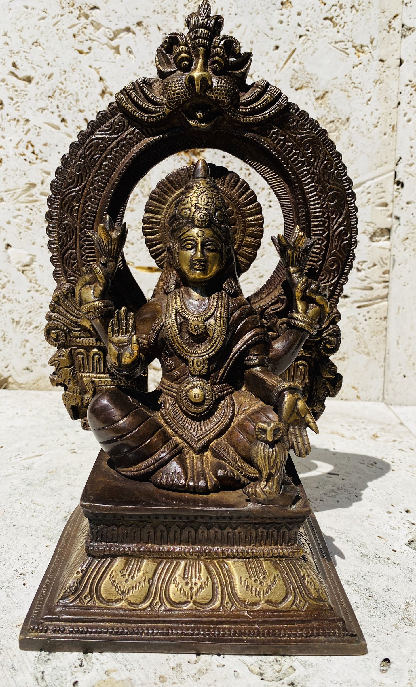 Hand Finished Brass Laxmi Statue - Goddess of Wealth 29cm x 18cm