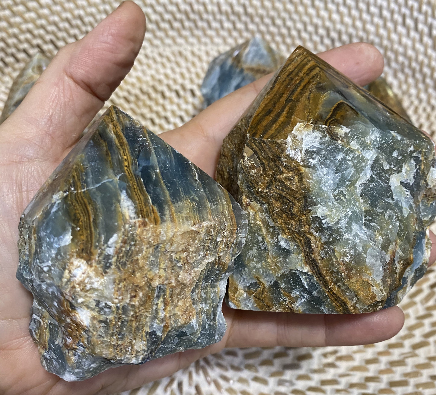 Large Brazilian Banded Blue Onyx Top Polished Base Cut Points