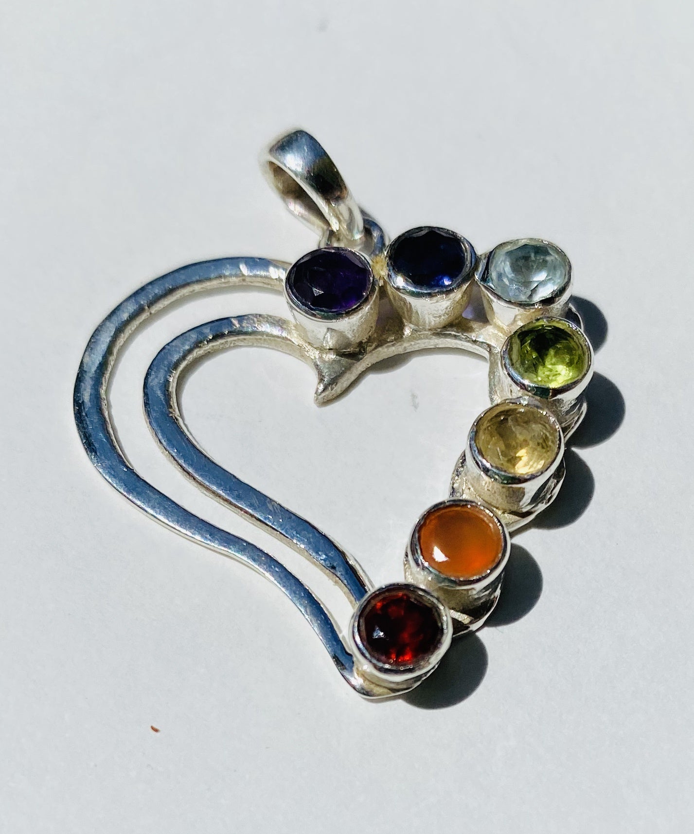 Sterling Silver Chakra Stone Heart Pendant