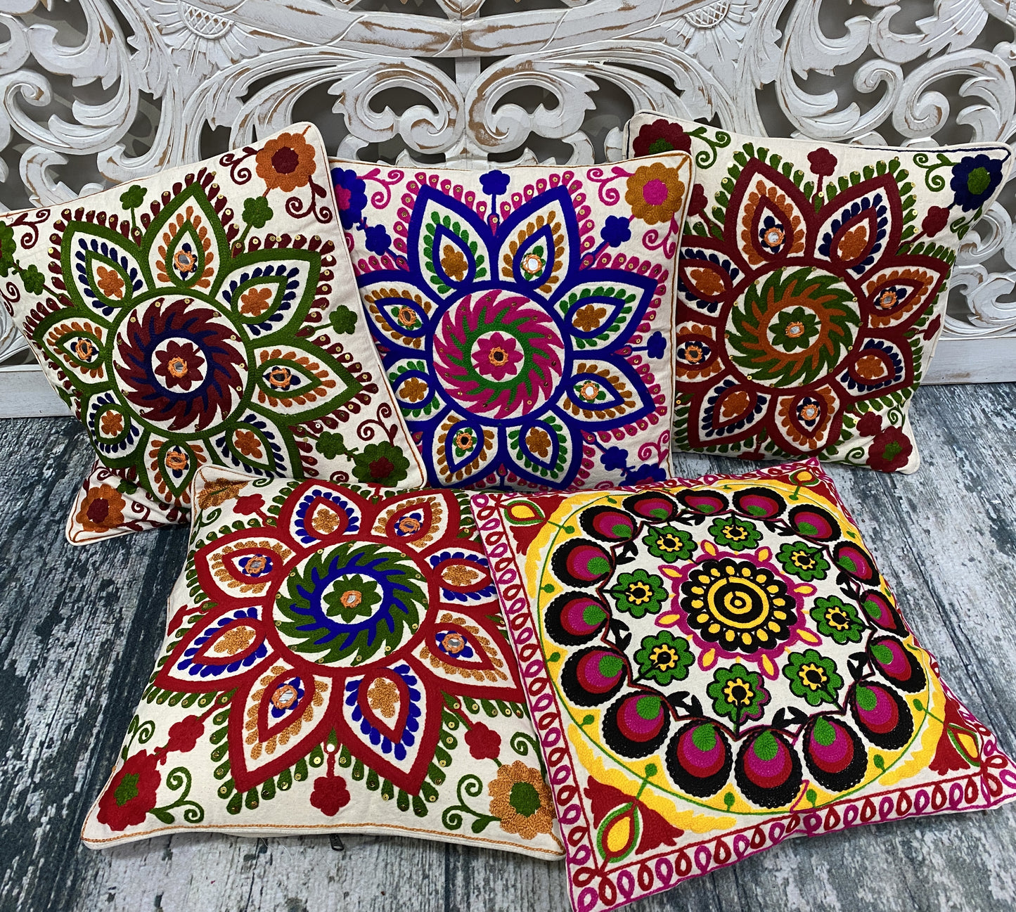 Kashmiri Style Embroidered Throw Pillow Cases | 6 Designs