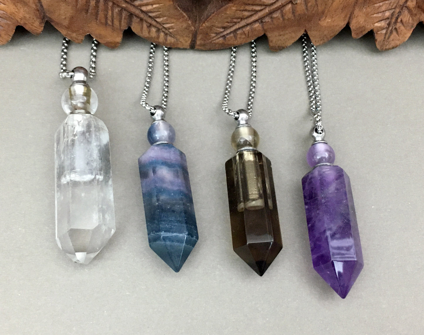 Quartz Crystal Oil Bottle Necklaces