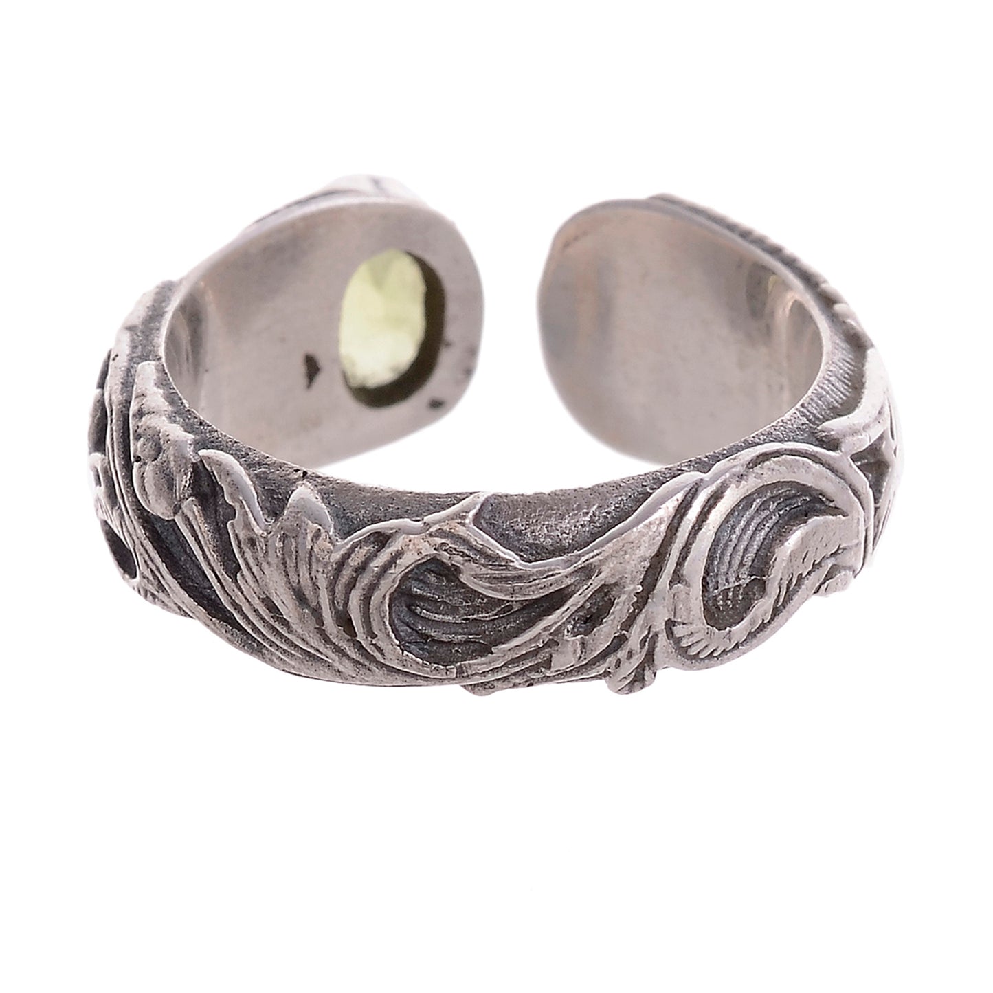 Sterling Silver Flower & Vine Open Textured Gemstone Ring Large