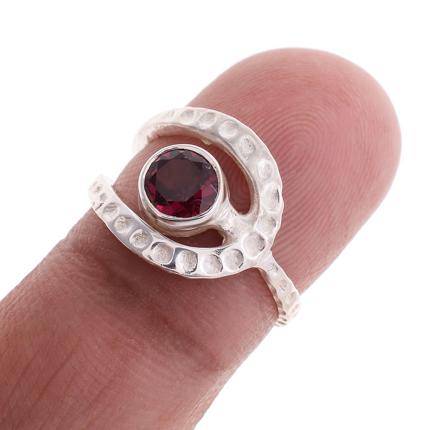 Sterling Silver Hammered Gemstone Laso Ring - Available in 16 stone