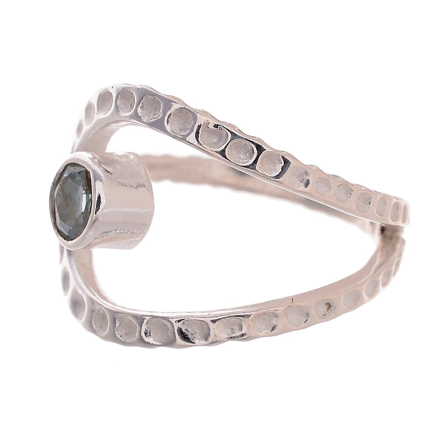 Sterling Silver Hammered Gemstone Laso Ring - Available in 16 stone