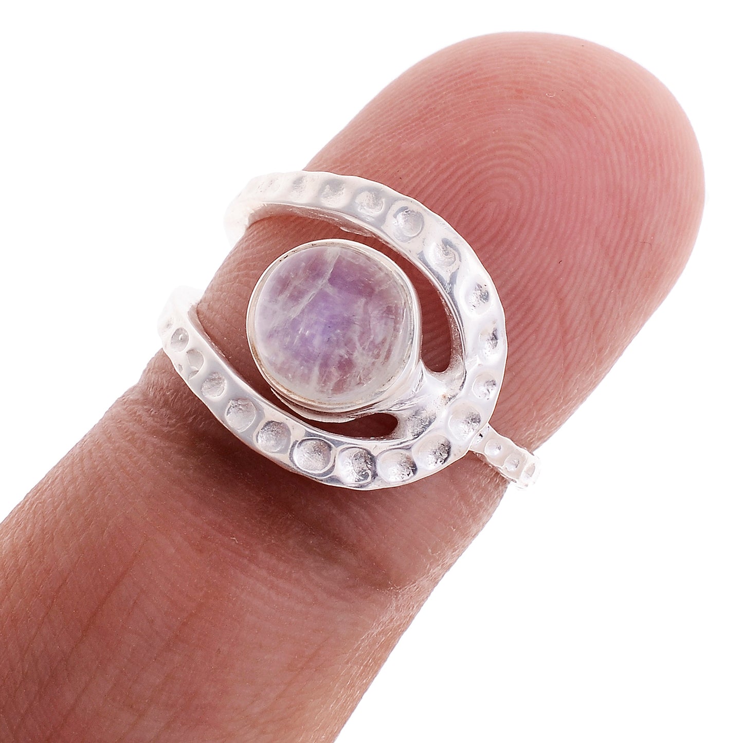 Sterling Silver Hammered Gemstone Laso Ring - Available in 16 stone