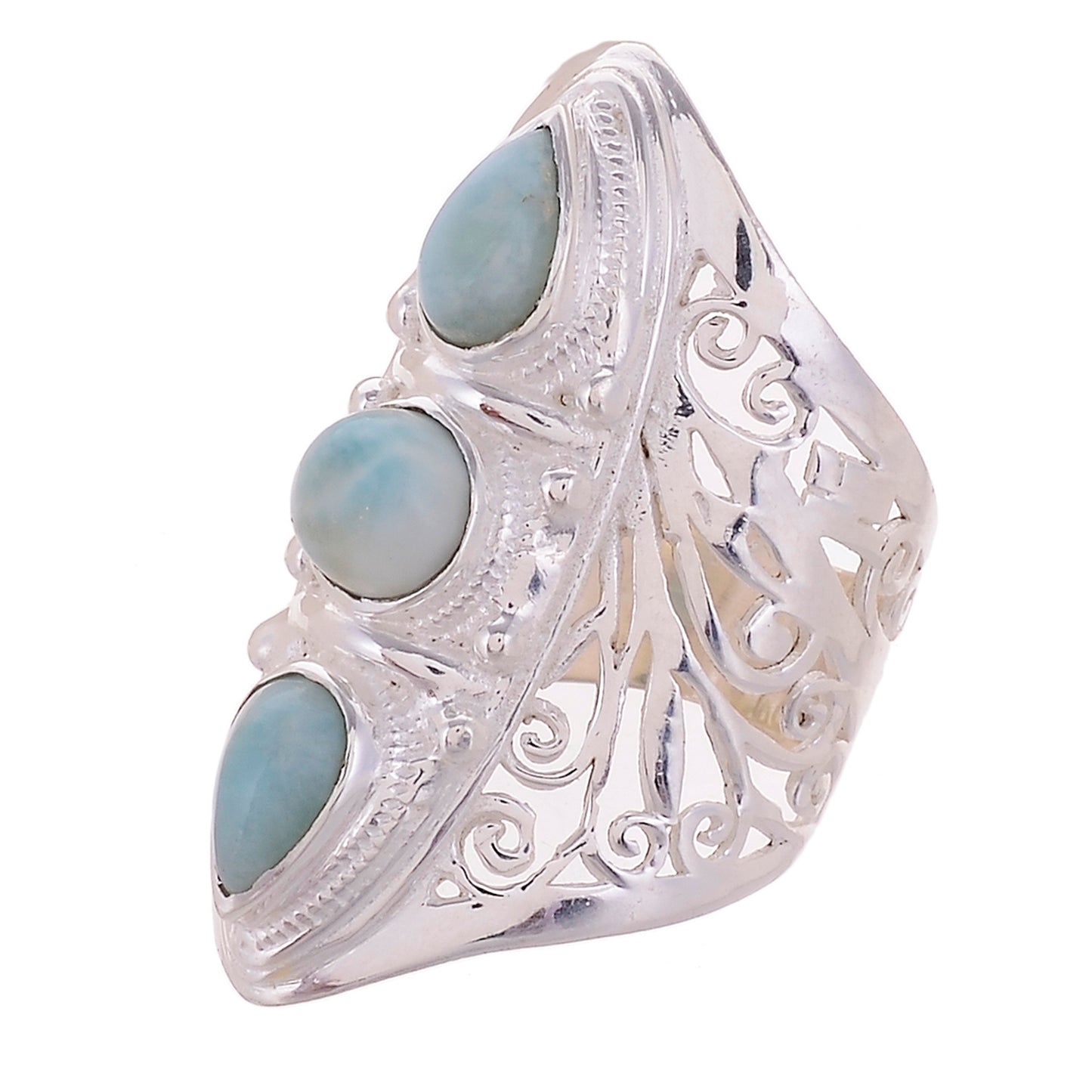 Sterling Silver Hand Cut Jayli Work 3 stone Ring _ Available in 10 Stones