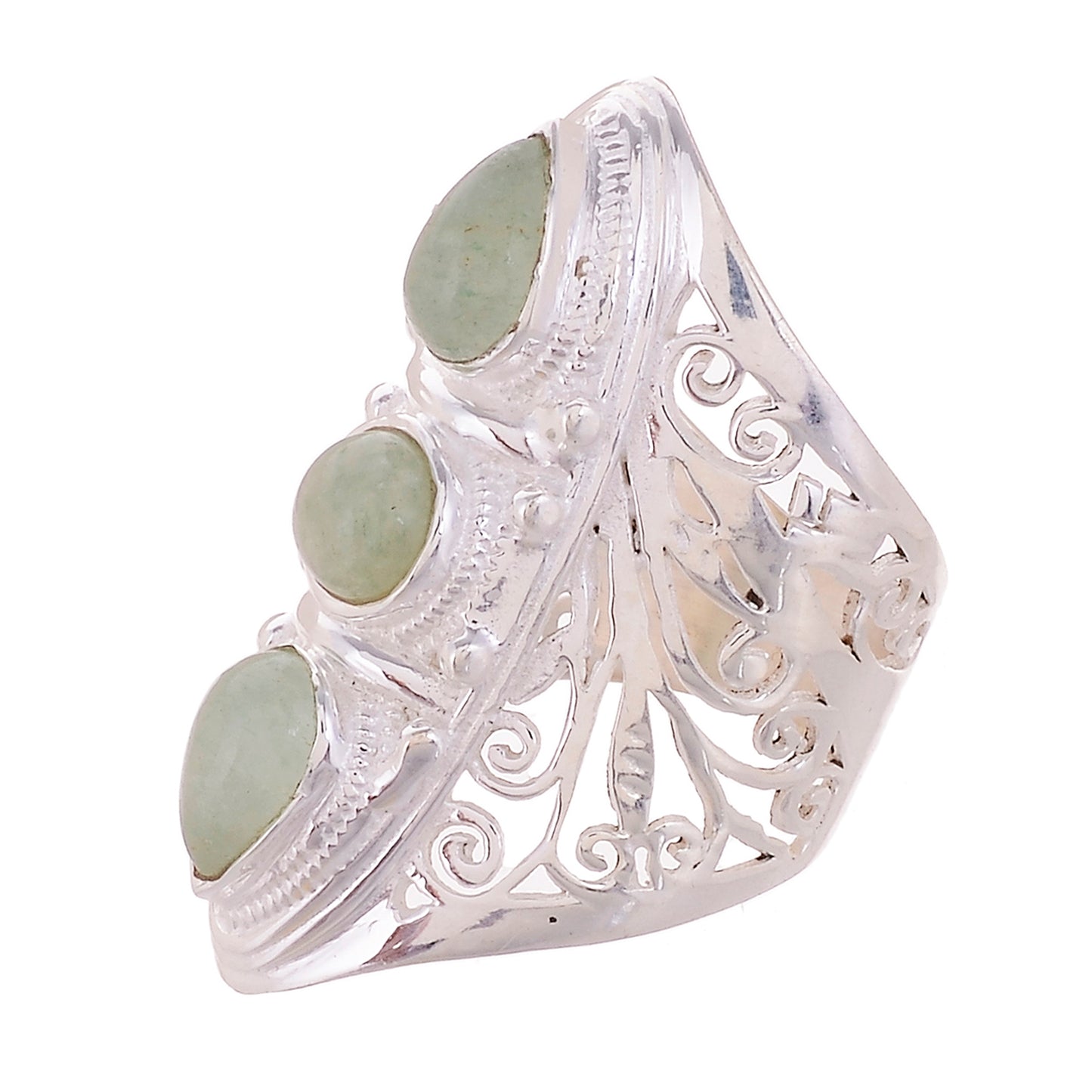 Sterling Silver Hand Cut Jayli Work 3 stone Ring _ Available in 10 Stones