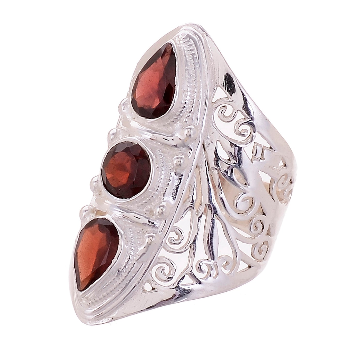 Sterling Silver Hand Cut Jayli Work 3 stone Ring _ Available in 10 Stones