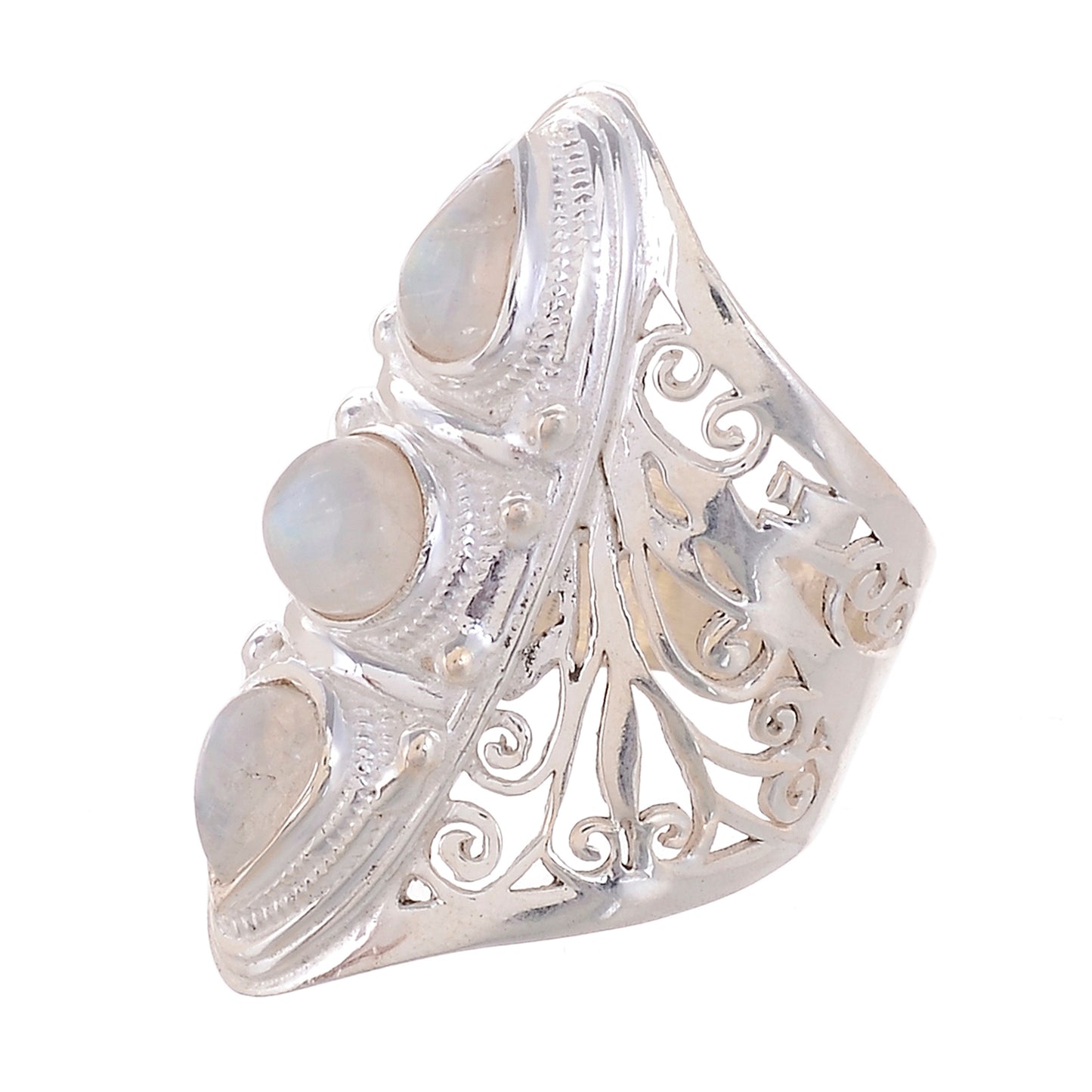 Sterling Silver Hand Cut Jayli Work 3 stone Ring _ Available in 10 Stones