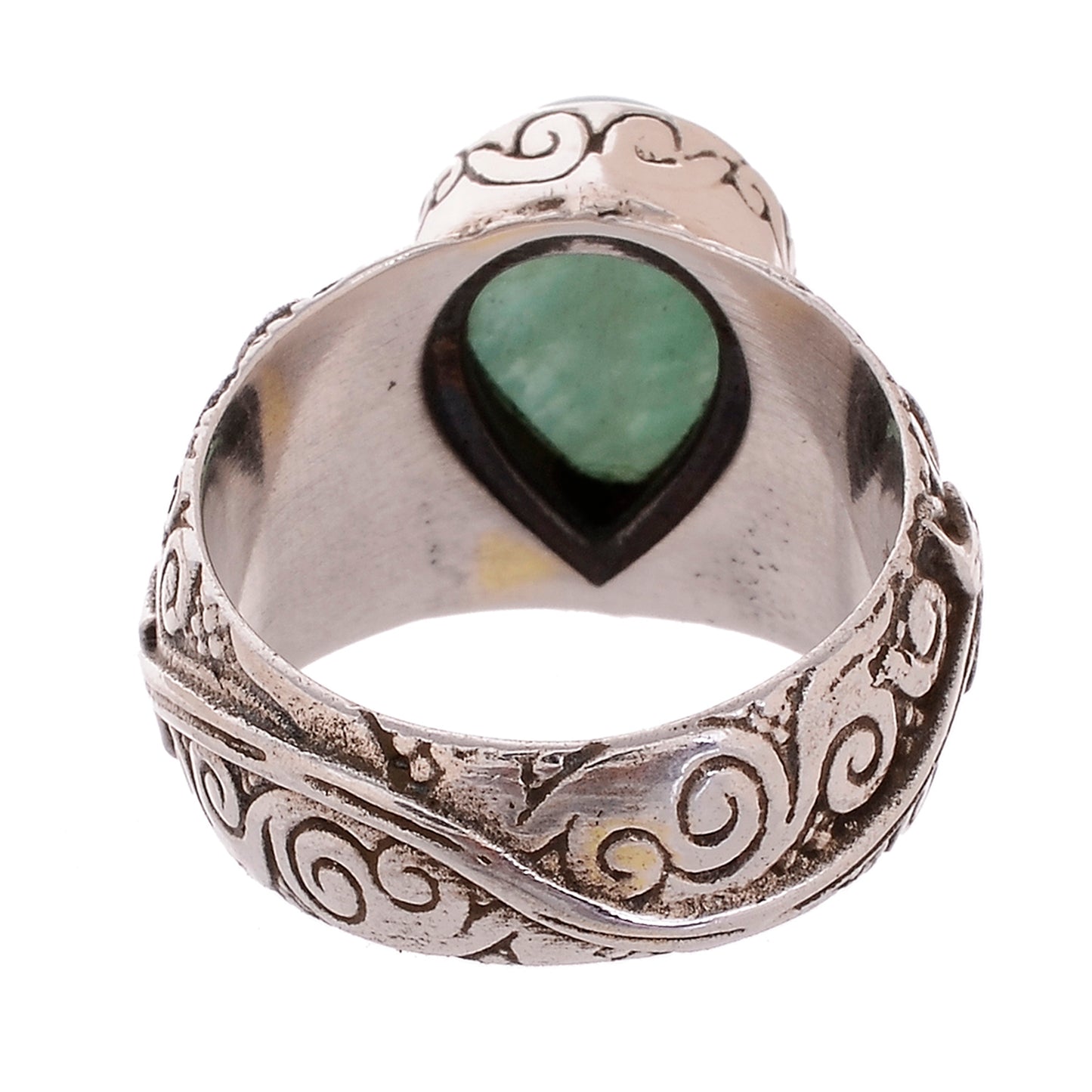 Sterling Silver Hand Carved Flower Gemstone Ring