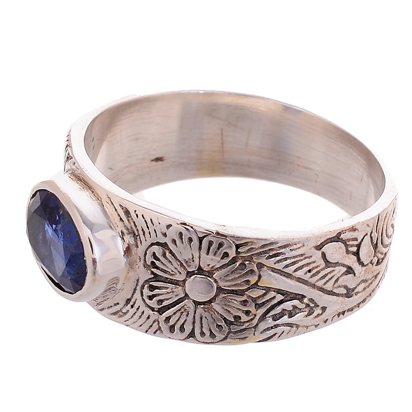 Sterling Silver Hand Etched Flower ring