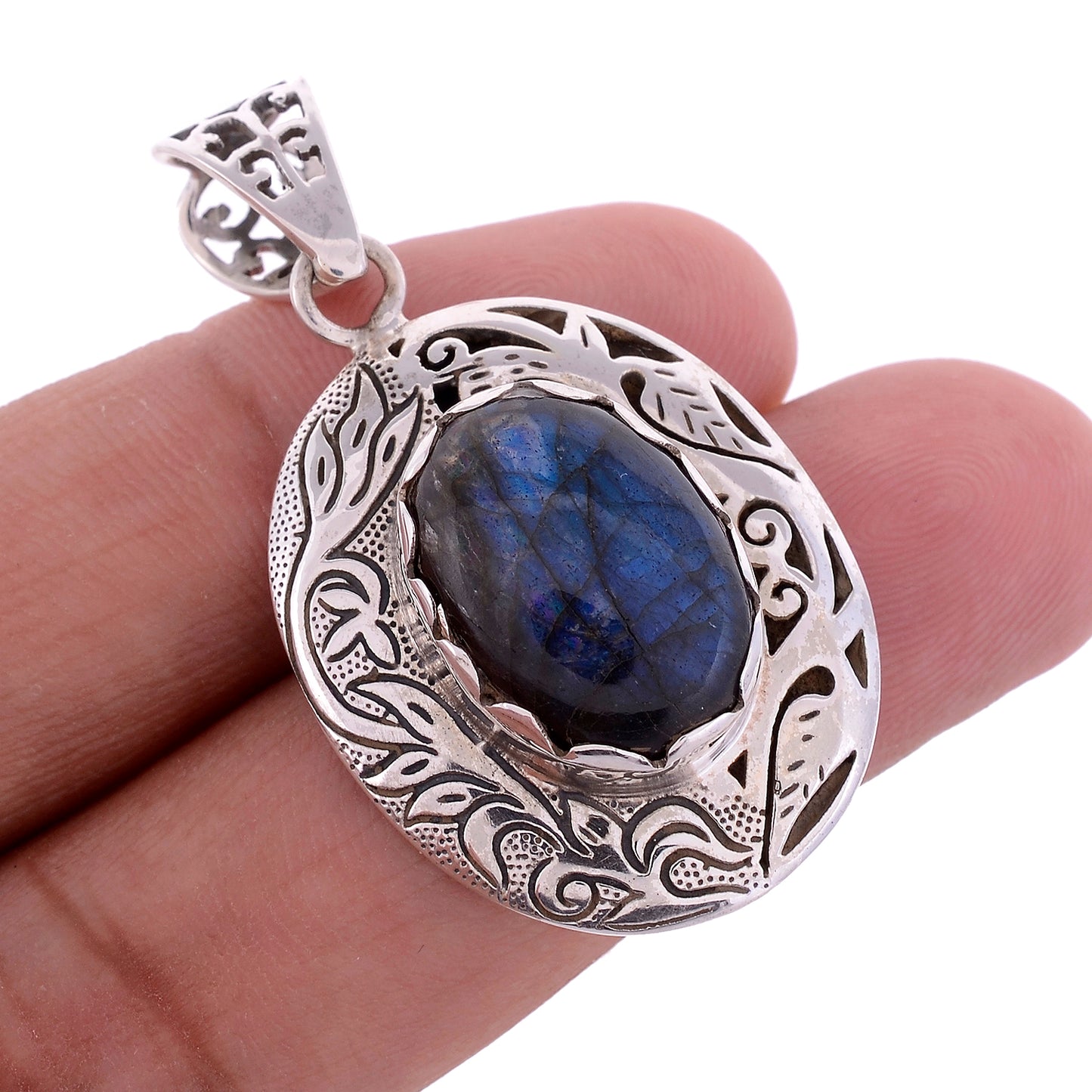 Sterling Silver Hand Etched Pendant - Available in 11 Stones