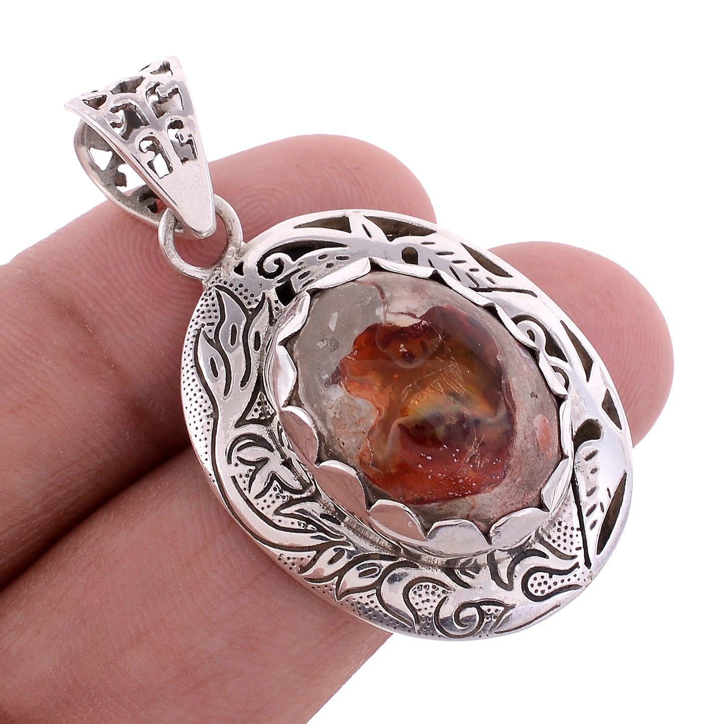 Sterling Silver Hand Etched Pendant - Available in 11 Stones