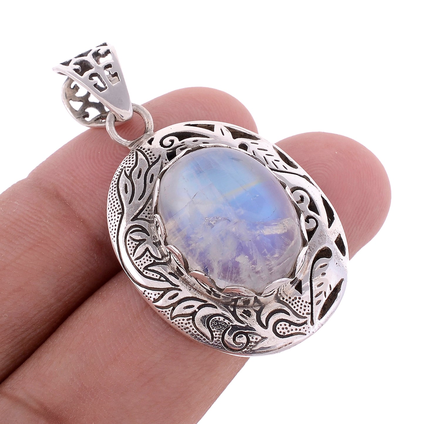 Sterling Silver Hand Etched Pendant - Available in 11 Stones