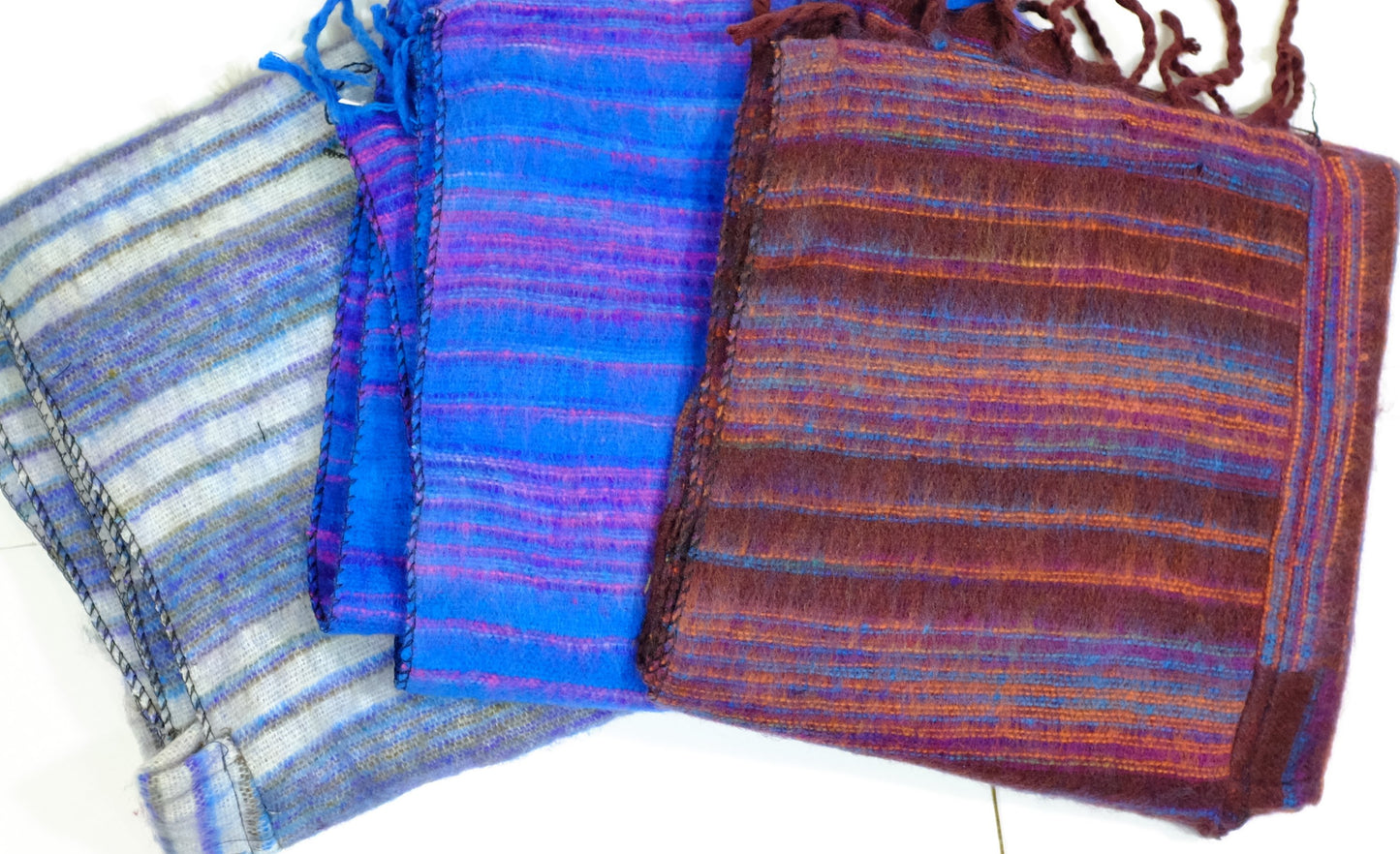 Stripey Yak Wool Scarf Hats Various Colors