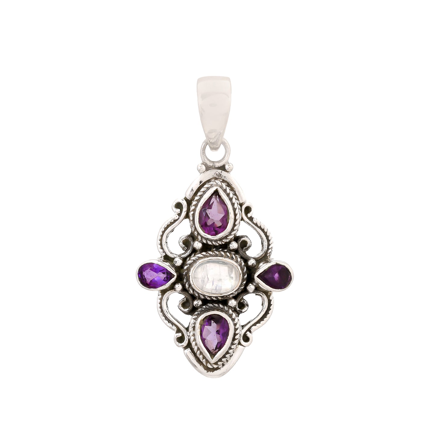 Five Stone Sterling Silver Pendants- Moonstone w/ Accent stones