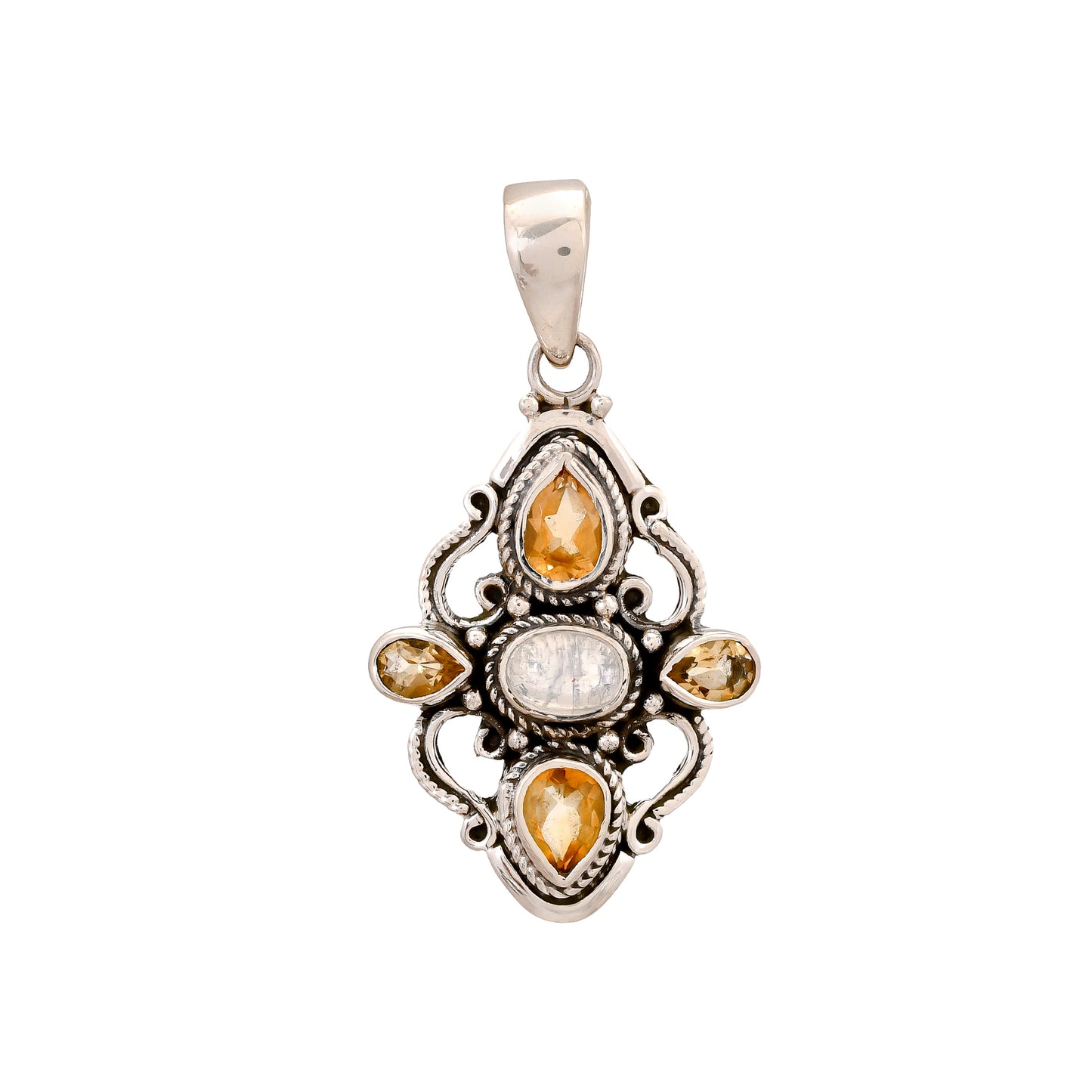 Five Stone Sterling Silver Pendants- Moonstone w/ Accent stones