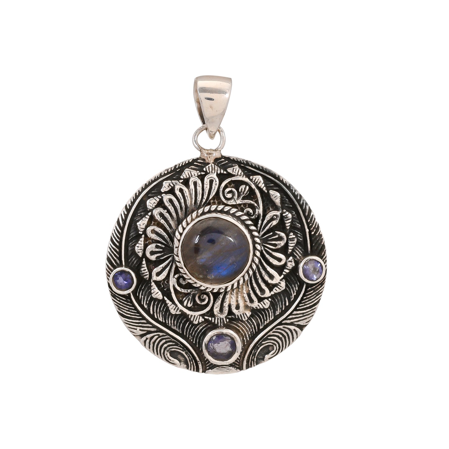 Sterling Silver Hand Etched Feather Pendant - Available in 6 Stones