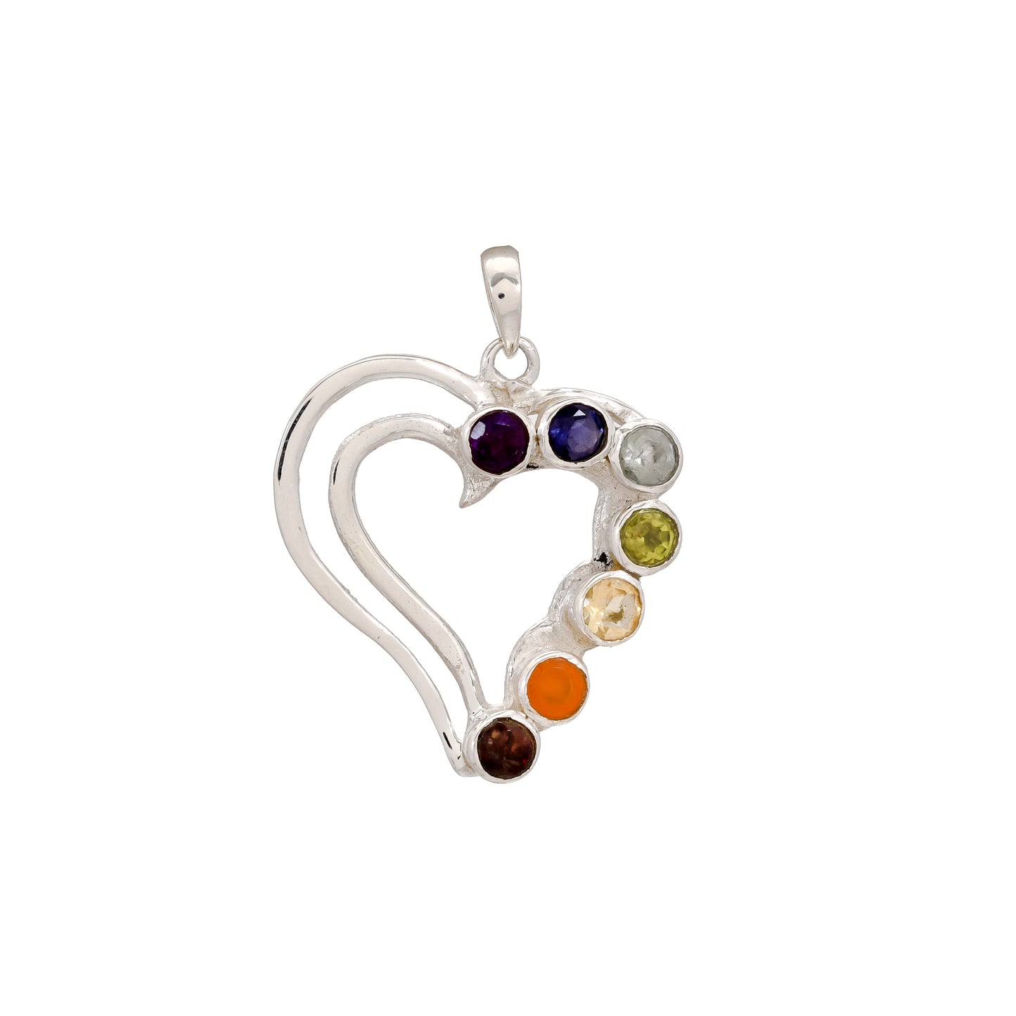 Sterling Silver Chakra Stone Heart Pendant