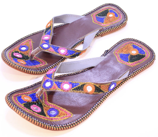 Hand Embroidered Camel Leather Sandals