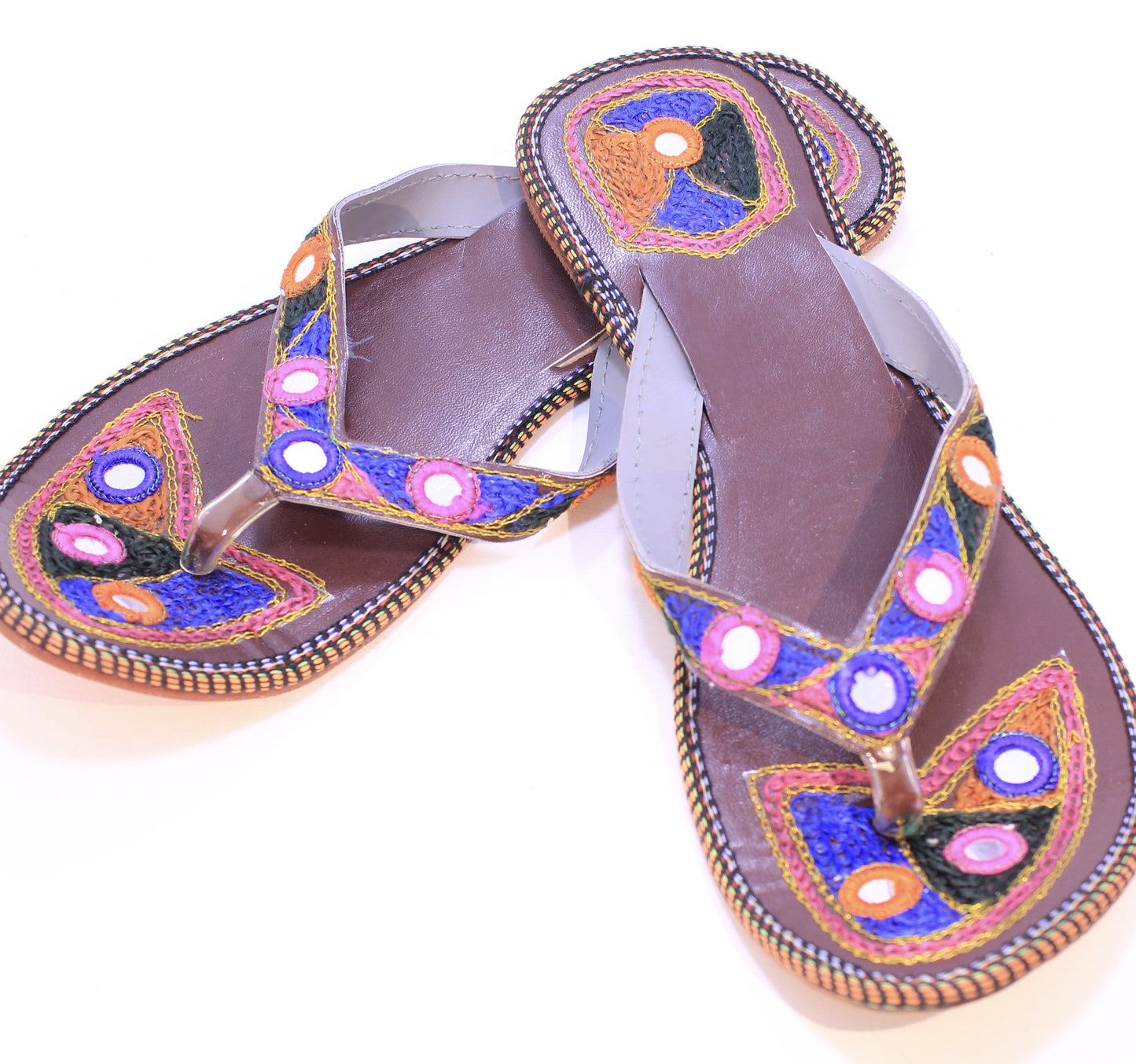 Hand Embroidered Camel Leather Sandals