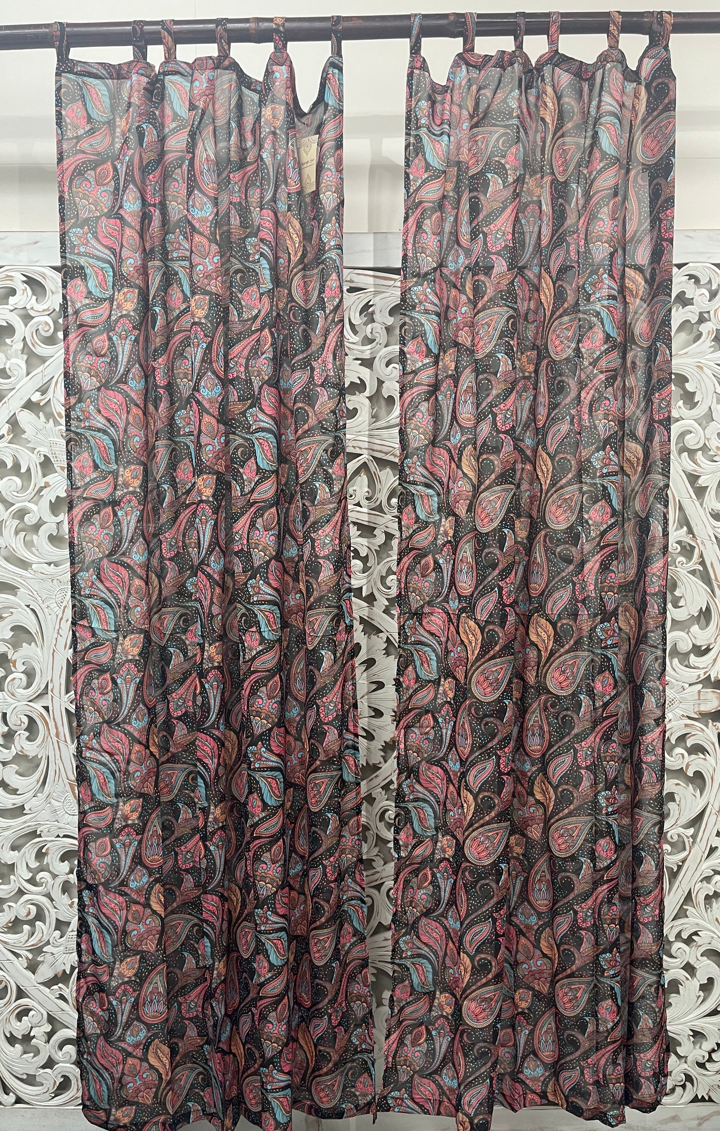 Chiffon Curtain Panels Fancy Paisley black