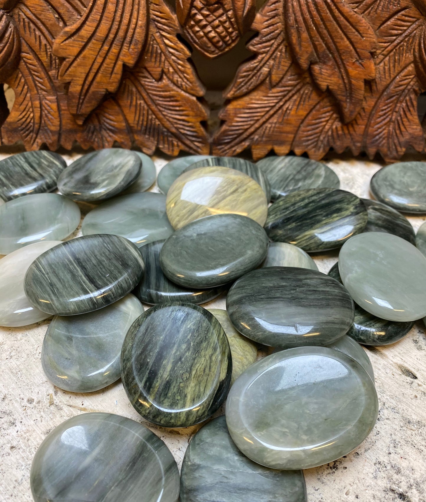 Green Hair Jasper Worry Stones