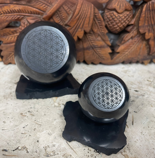 Shungite Flower of Life Engraved Spheres