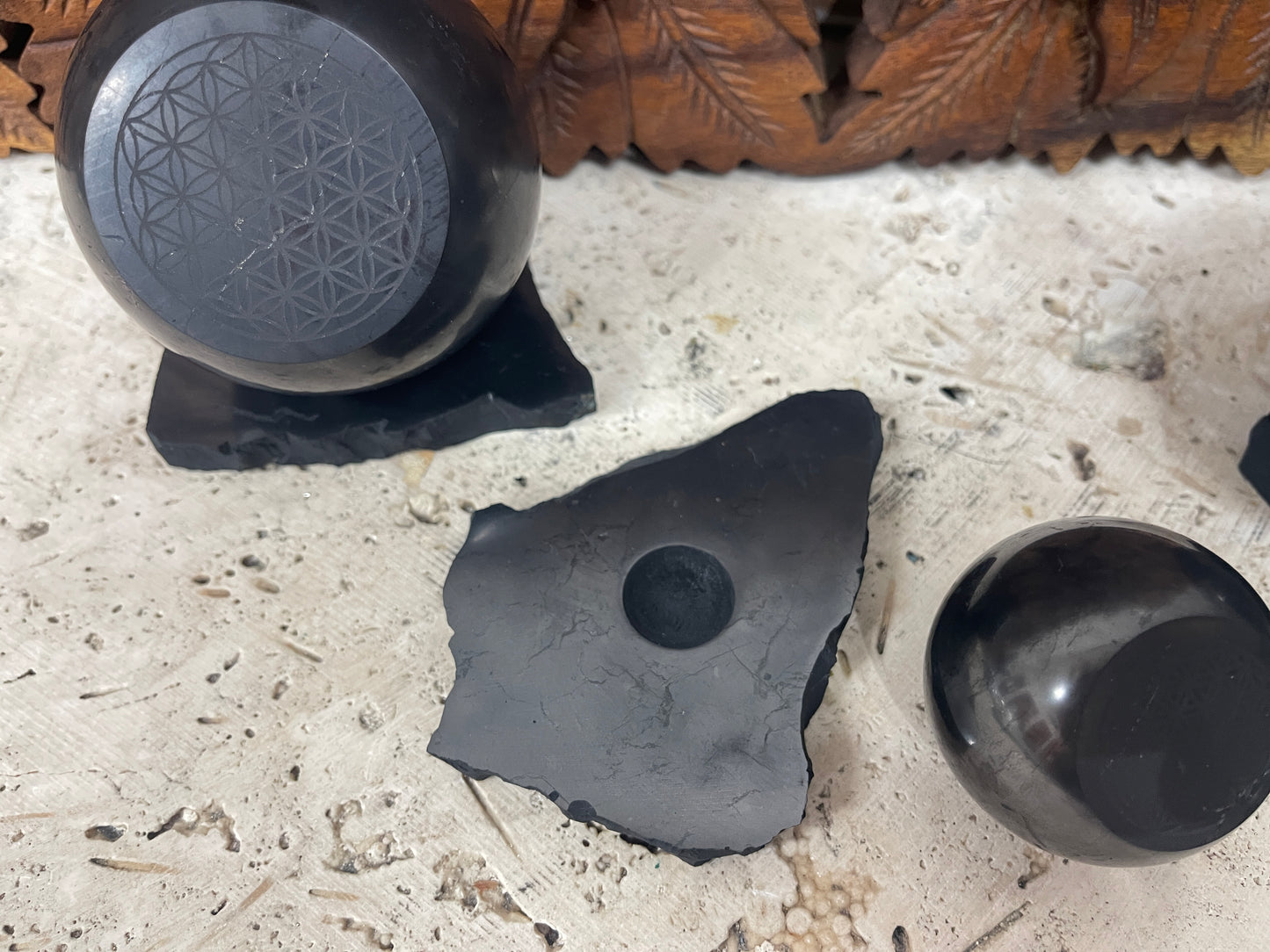 Shungite Flower of Life Engraved Spheres