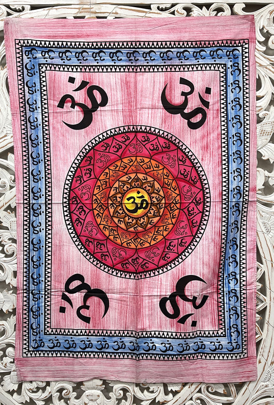 Airbrushed Hand printed Fabric Poster Om Mandala Mini Tapestries | 2 colors