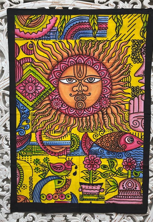 Hand Airbrushed Fabric Poster Tribal Sun Mini Tapestries
