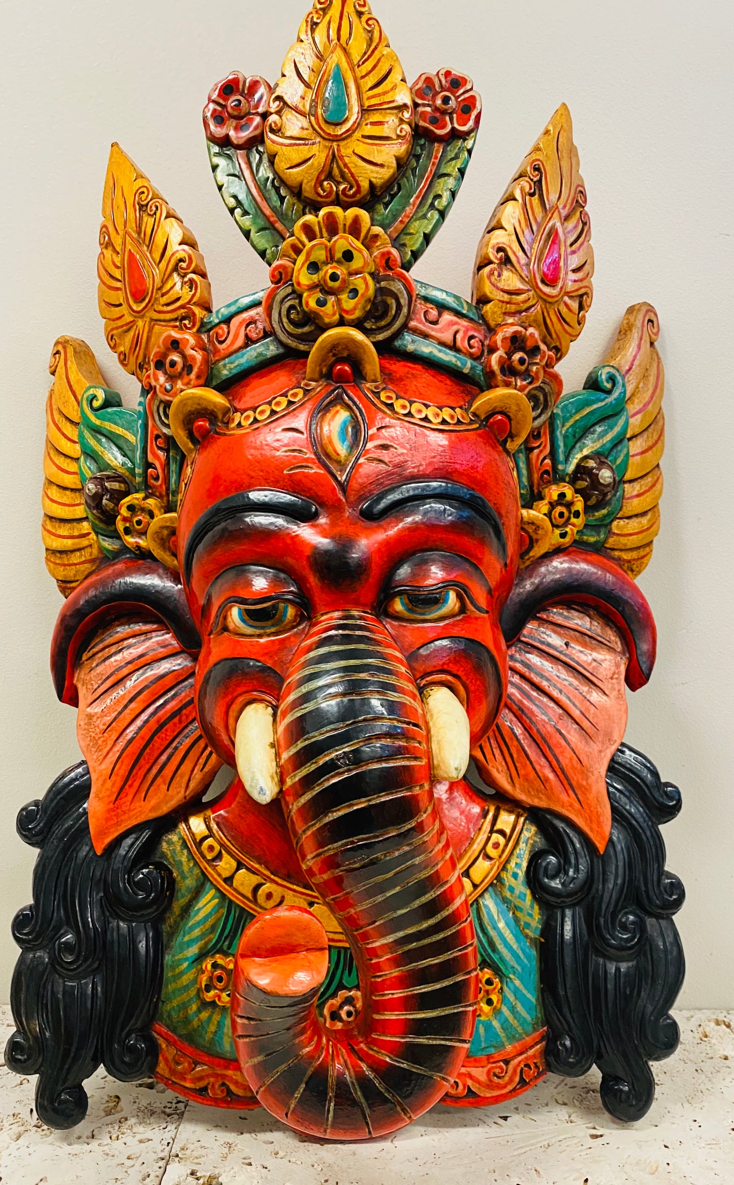 Hand Carved and Painted Ganesh Masks from Nepal - Available in 3 Sizes
