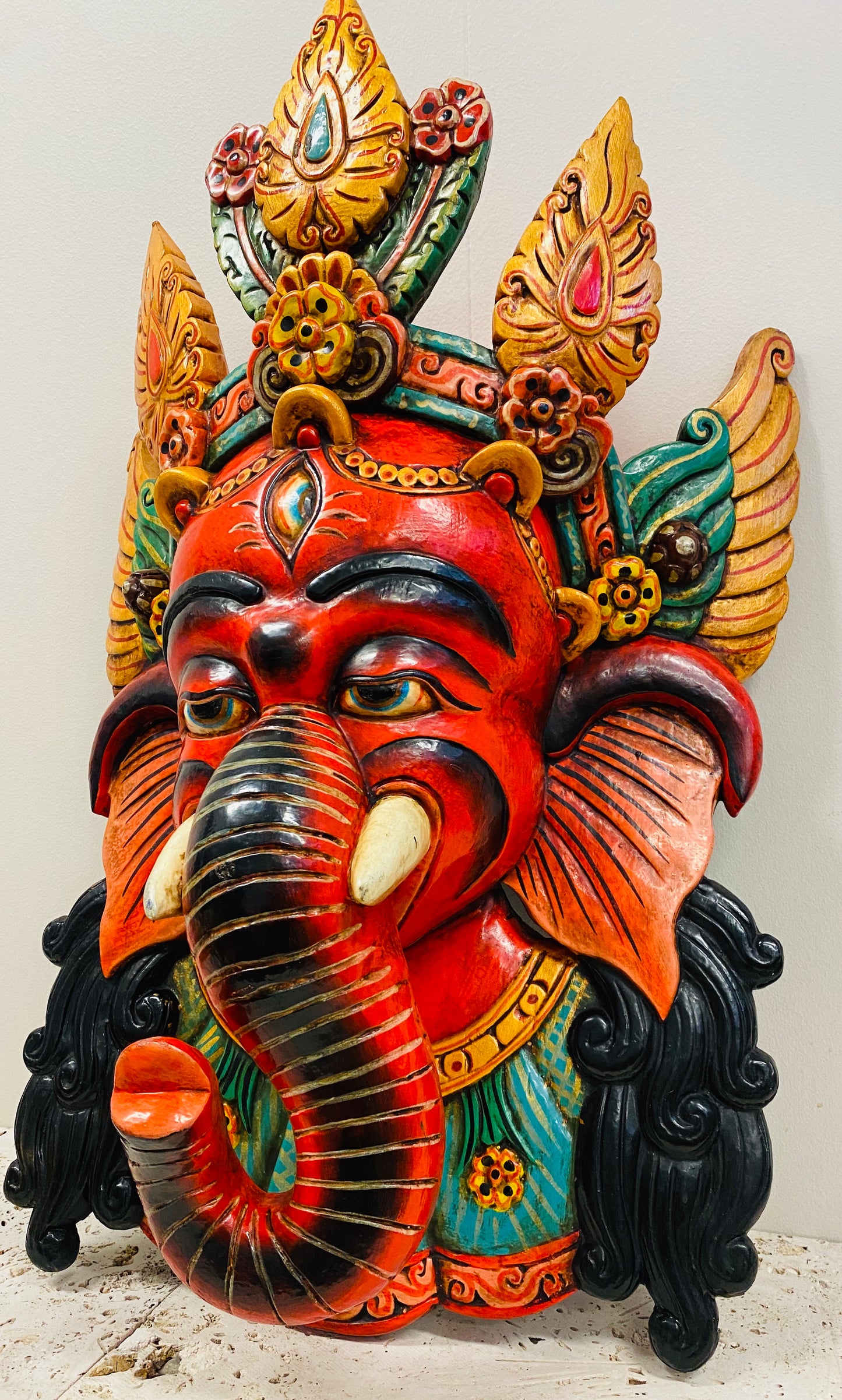 Hand Carved and Painted Ganesh Masks from Nepal - Available in 3 Sizes