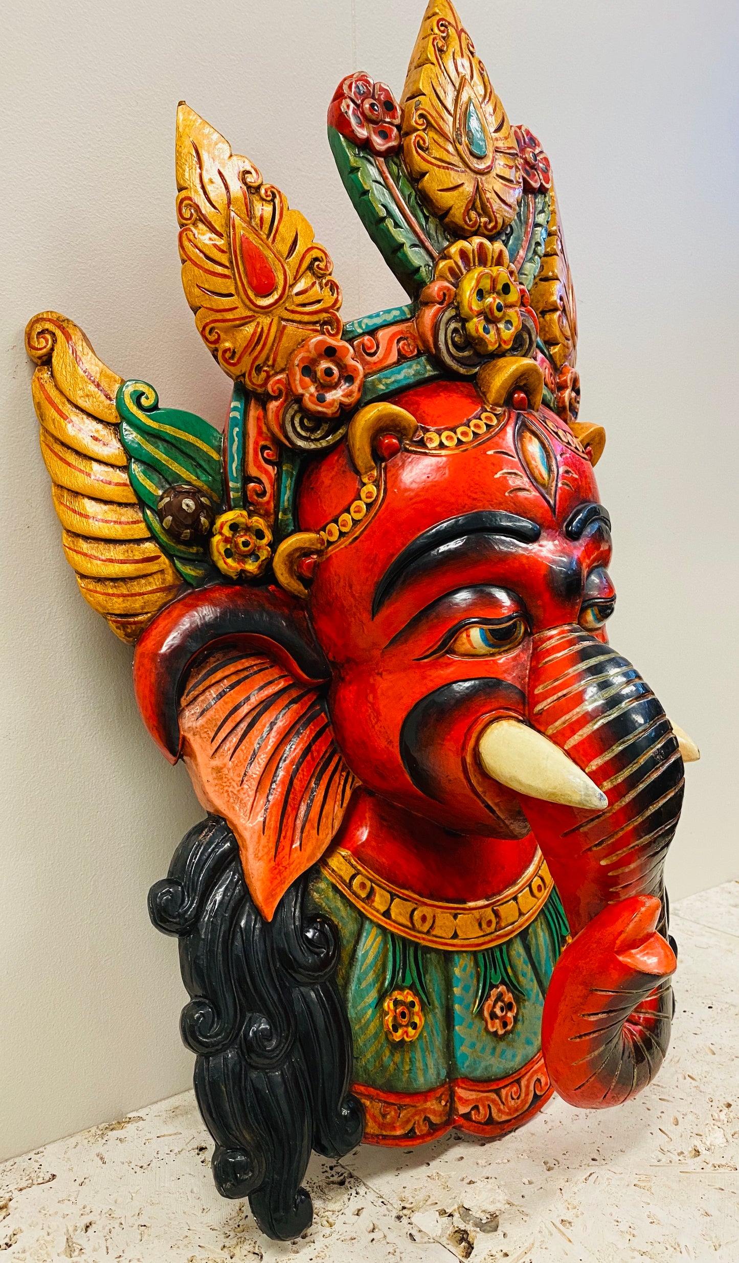 Hand Carved and Painted Ganesh Masks from Nepal - Available in 3 Sizes