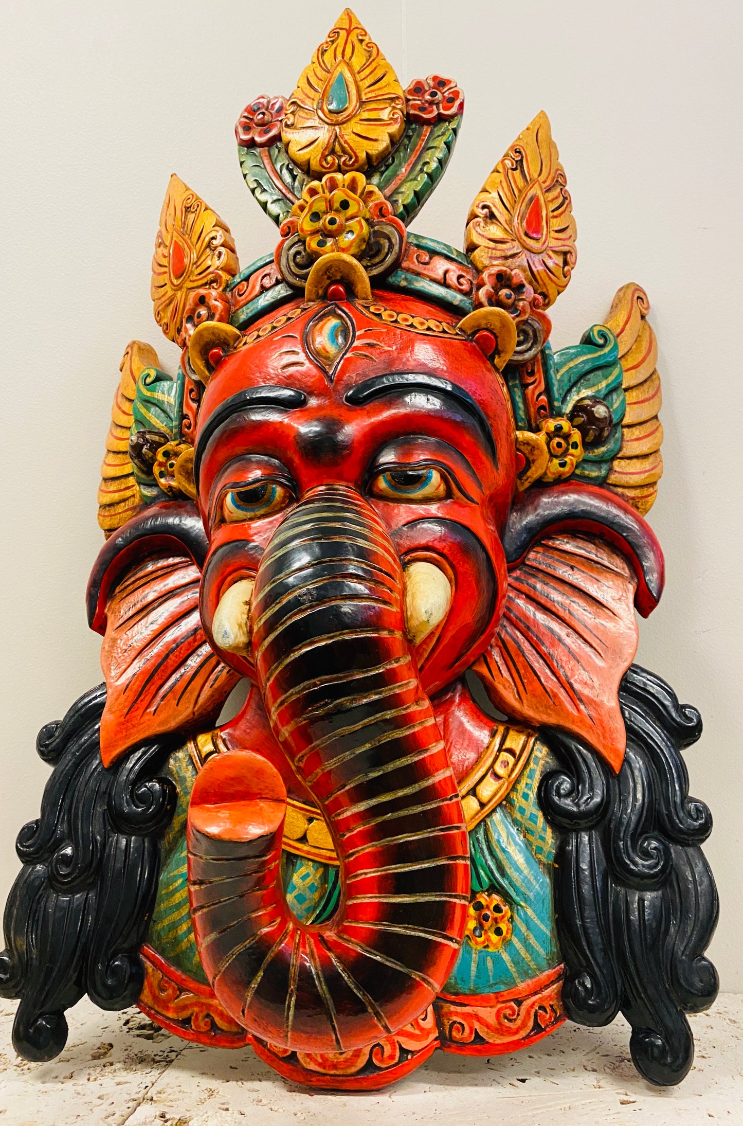 Hand Carved and Painted Ganesh Masks from Nepal - Available in 3 Sizes