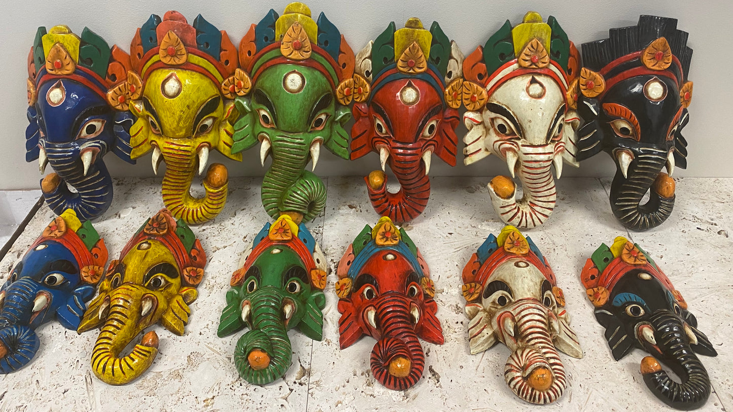 Hand Carved and Painted Ganesh Masks from Nepal - Available in 3 Sizes