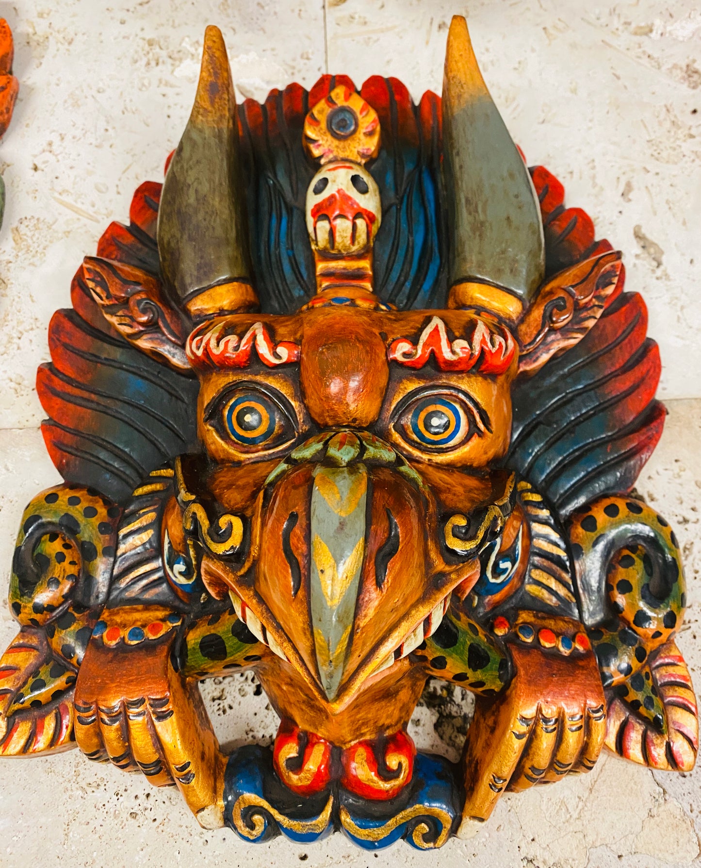 Hand Carved and Painted Garuda Masks from Nepal - Available in 3 Sizes