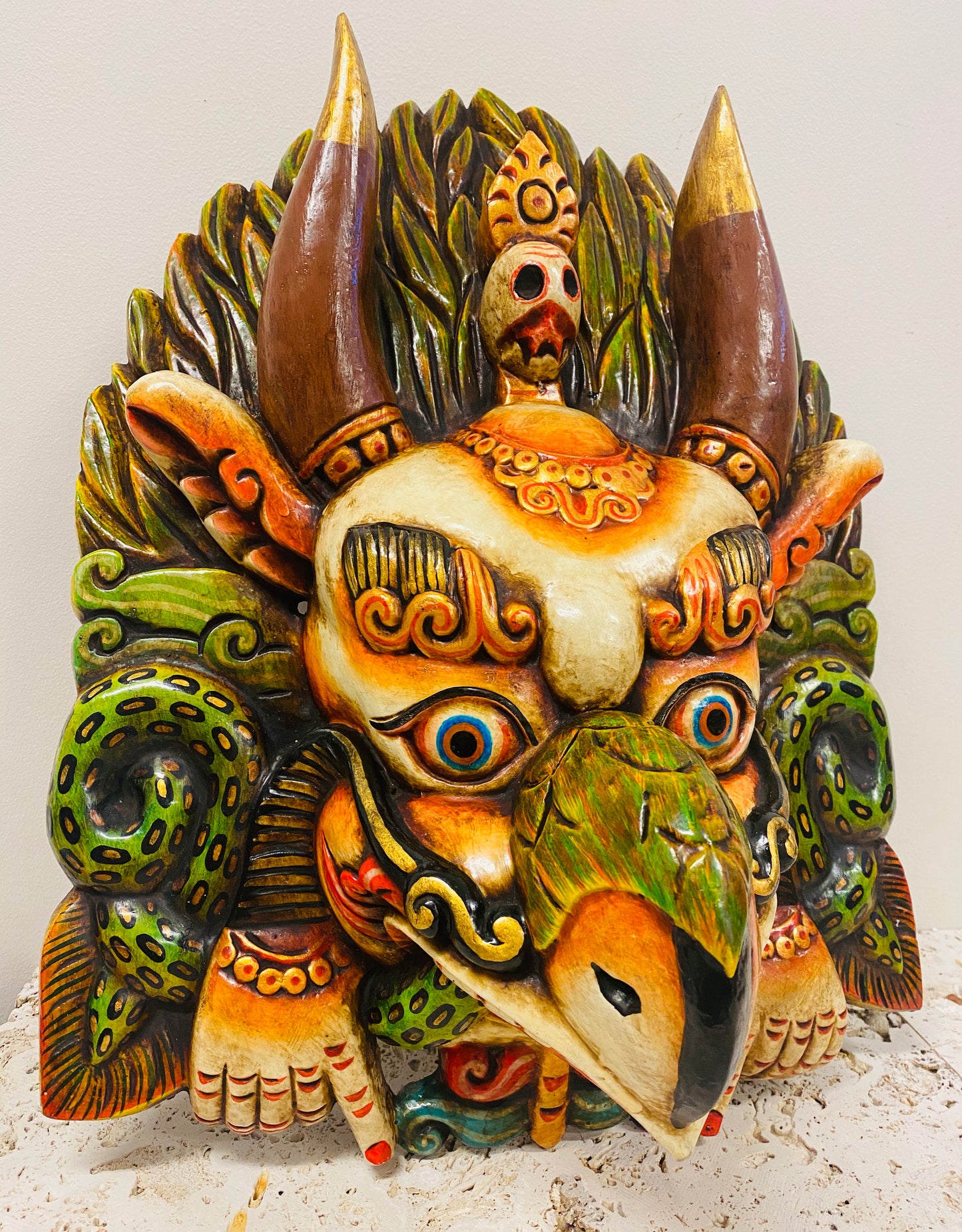 Hand Carved and Painted Garuda Masks from Nepal - Available in 3 Sizes