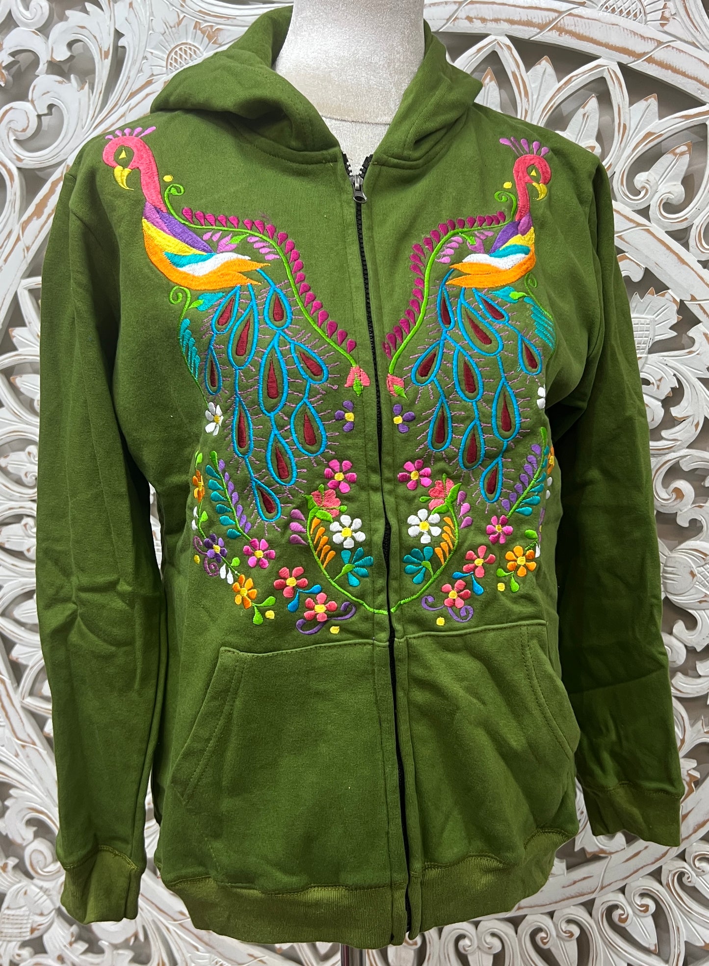 Embroidered Peacock Hoodie | 4 Colors