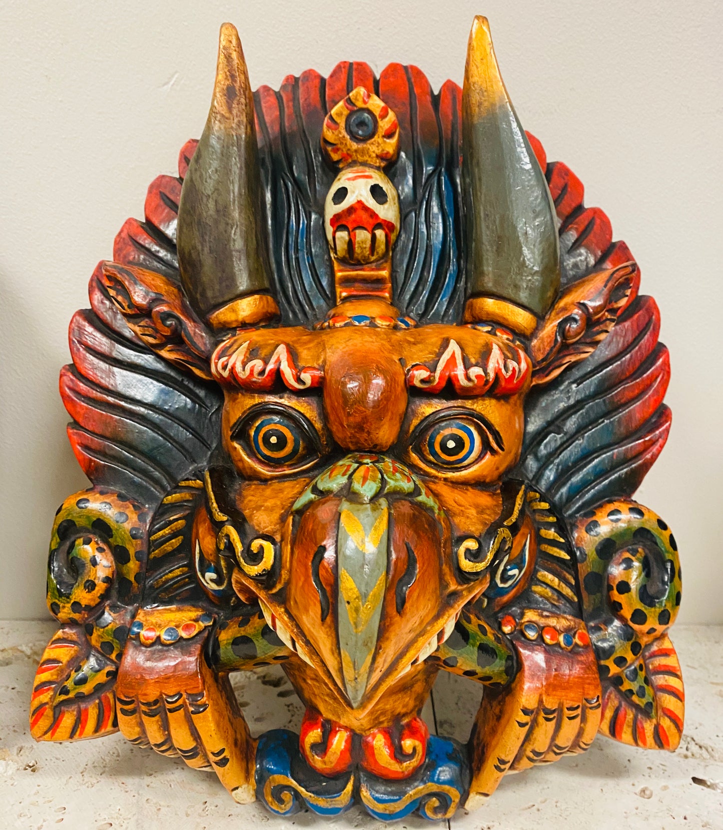 Hand Carved and Painted Garuda Masks from Nepal - Available in 3 Sizes