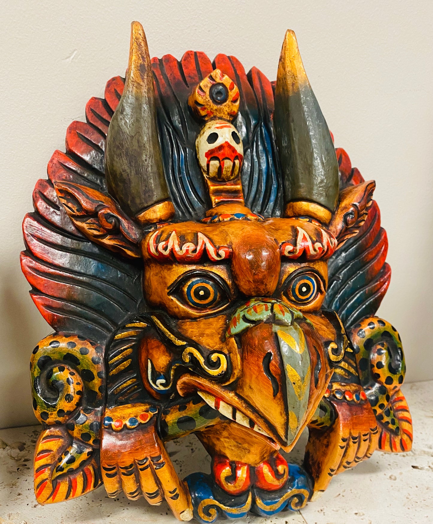 Hand Carved and Painted Garuda Masks from Nepal - Available in 3 Sizes