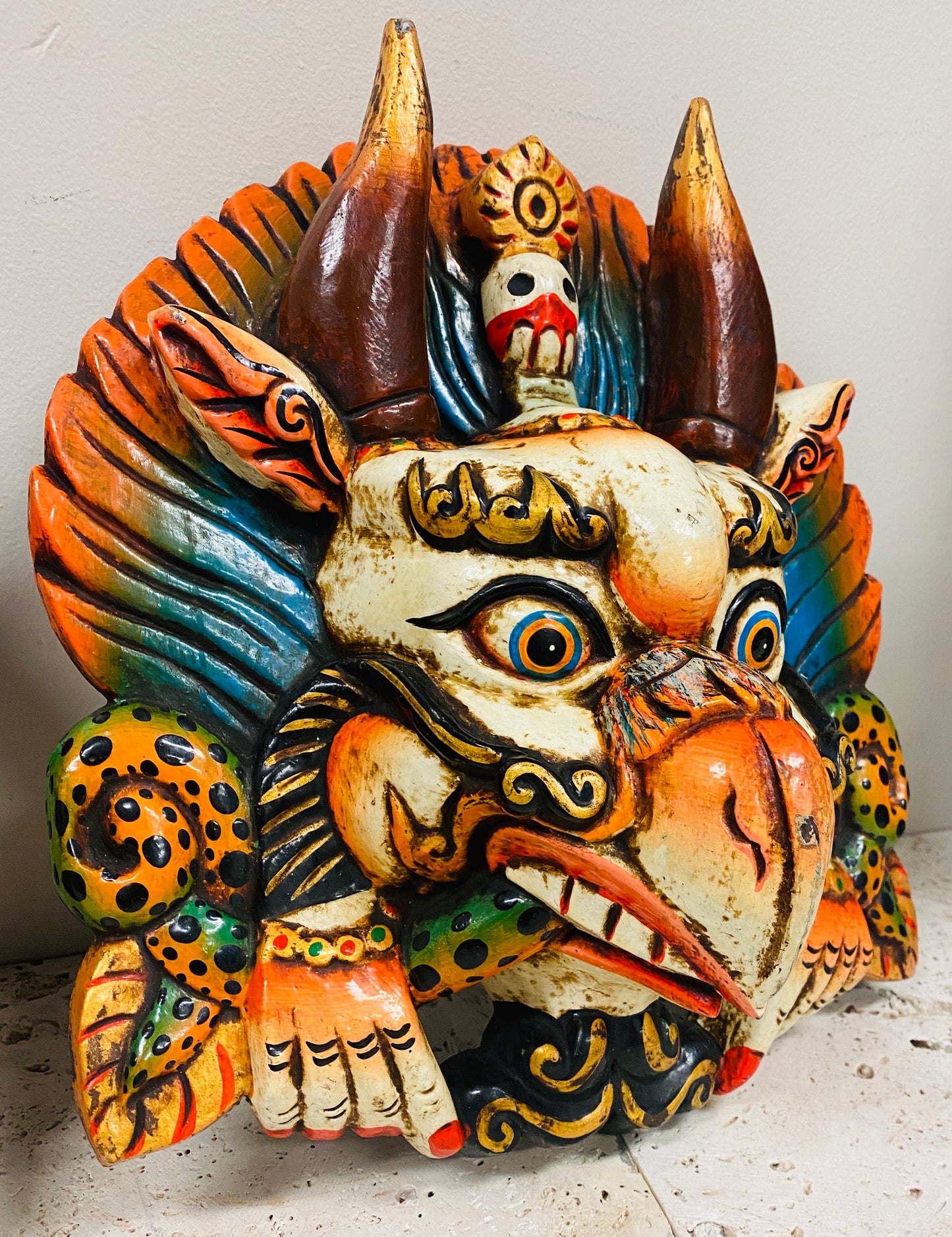 Hand Carved and Painted Garuda Masks from Nepal - Available in 3 Sizes