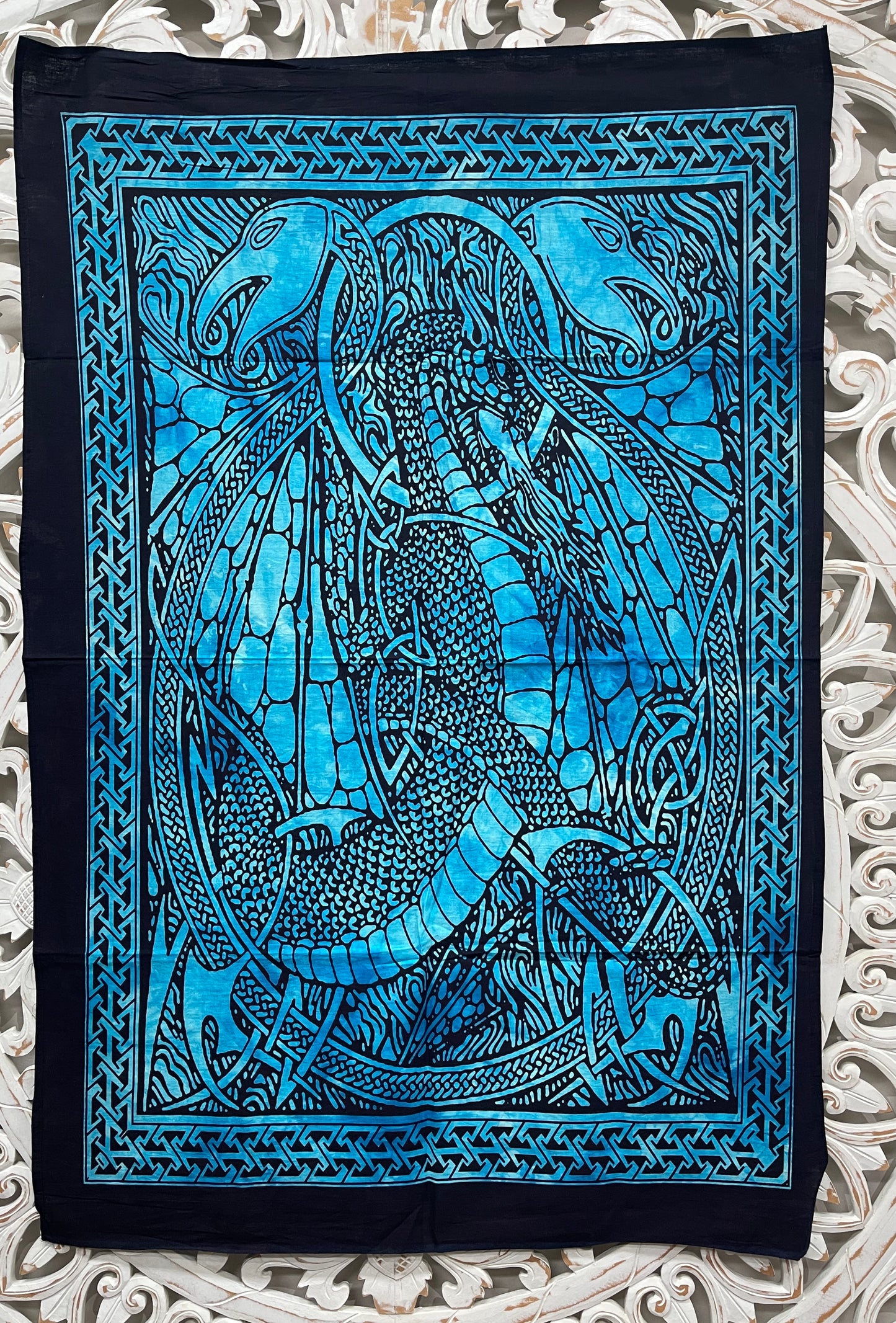 Hand printed Fabric Poster Double Dragon Tapestries Wall Hangings - 4 Colors available