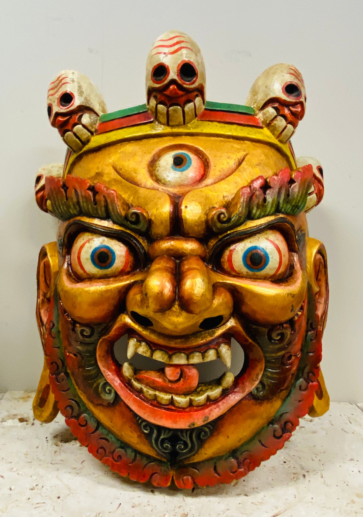 XL Hand Carved and Painted Bhairav Mask From Nepal Guardian of the Wheel of Life